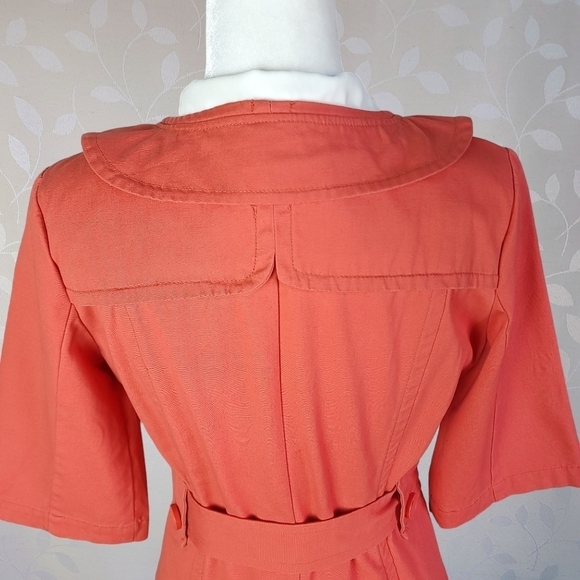 Tulle Retro Mod Peter Pan Collar Lightweight Cotton Canvas Long Jacket Coral - Picture 10 of 16